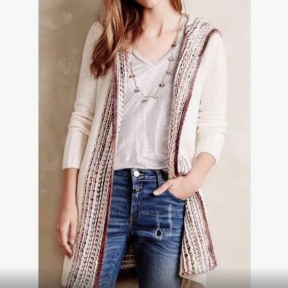 Anthropologie Sweaters - Angel of‎ the North Anthropologie Ombre Knit Hooded Open Front Cardigan Merino